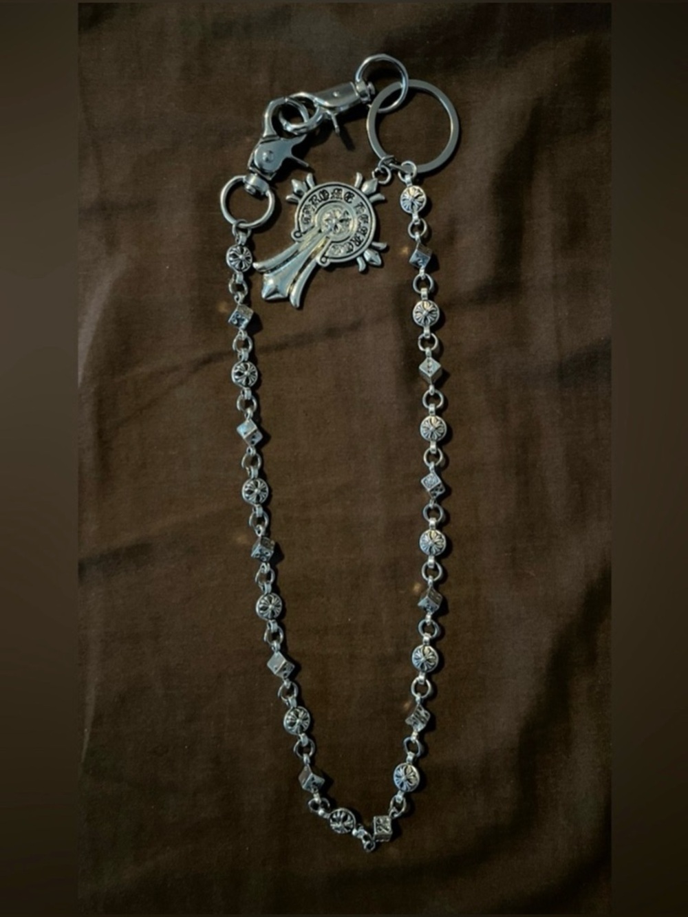Chrome Hearts Silver Cross Ball & Dice Wallet Chain Gothic Celtic Cross Pendant